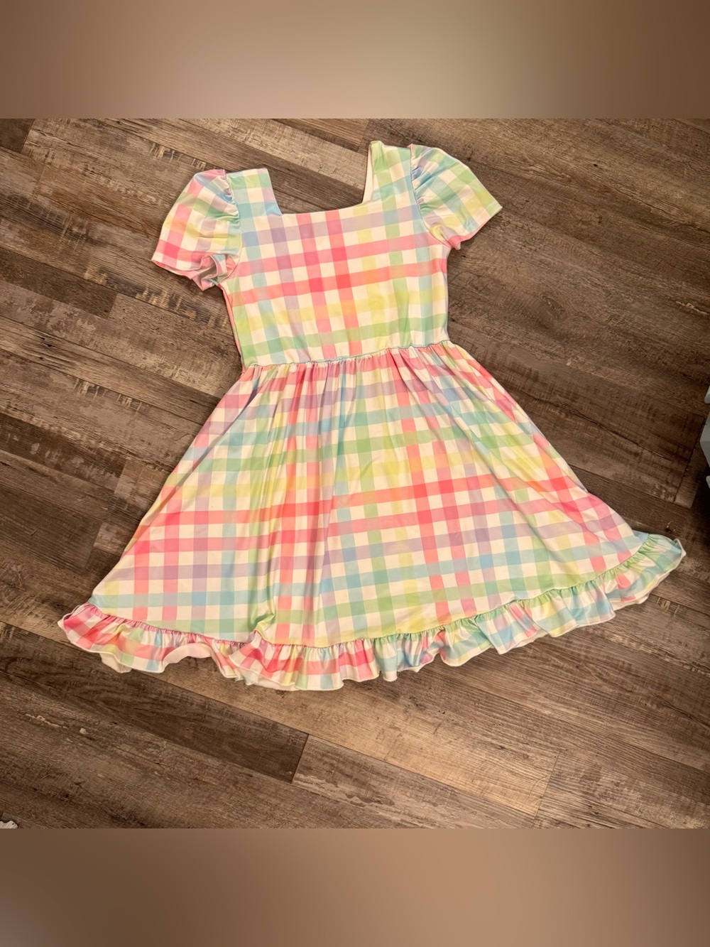 A bee bug boutique pastel plaid twirl dress size 10